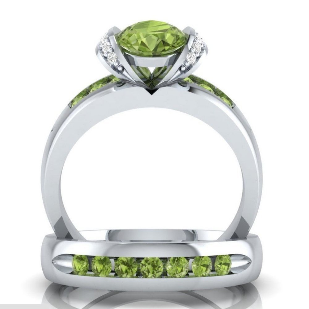 New Elegant 925 Silver Peridot Diamond 2 pc Set - Picture 4 of 4